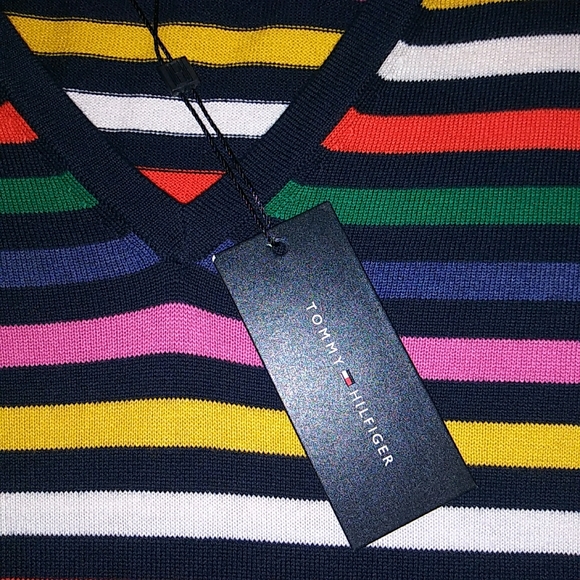 NWT Sz S Tommy Hilfiger Rainbow Stripe Sweater - Picture 7 of 8